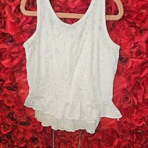 Cherokee White Floral Eyelet Lace Tank Top Size 7/8 (2 Small Stains On Front-pic